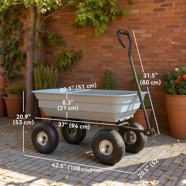 Steel garden cart with handle and 10-inch pneumatic tires,