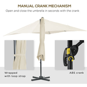 8-foot square cantilever parasol with 360° rotation, cream white