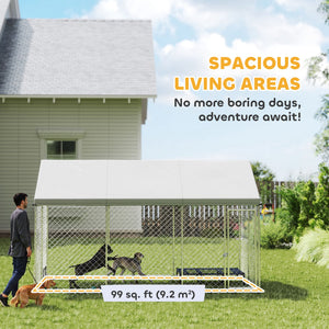 Galvanized steel kennel with roof and security latch