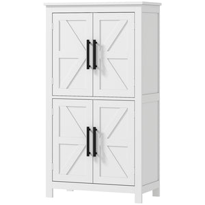 Farmhouse Style Bathroom Storage Cabinet with Barn Doors and Adjustable Shelf, White