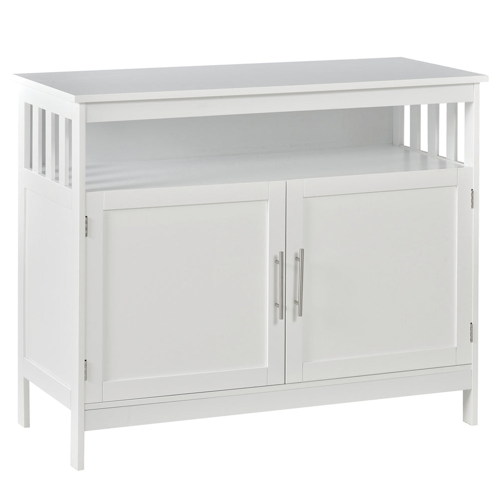 Wooden console table with open shelf and 2-tier cabinet, white