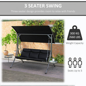 3-seater steel swing with adjustable canopy, black
