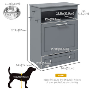Grey food storage cabinet with elevated bowls