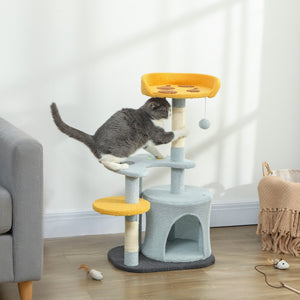 80cm Cat Tree with Plush Perch, Platform, Hideaway, Scratching Post and Play Ball, Blue