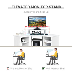 L-shaped computer desk with monitor stand, white