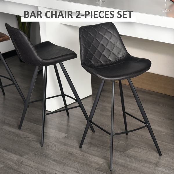 Set of 2 Microfiber Bar Stools with Metal Legs and Padded Cushion, Black