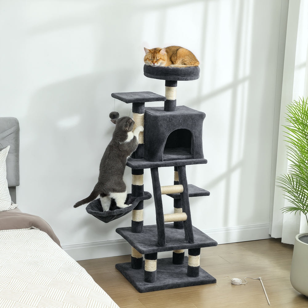 Large 132cm Cat Tree for Indoor Cats, Dark Grey