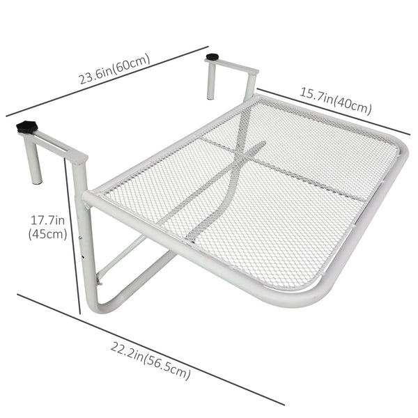 Adjustable metal balcony table, for outdoor balcony, white