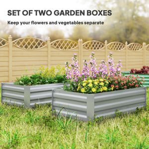 Set of 2 Galvanized Raised Garden Planters, Light Grey