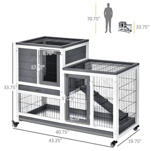 Wooden hutch with wheels, removable drawers and run, grey