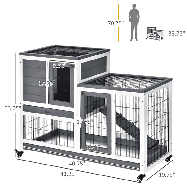 Wooden hutch with wheels, removable drawers and run, grey