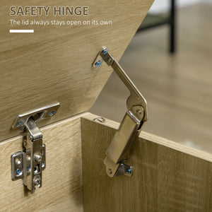 Lift-up storage bench with safety hinges and steel legs, natural