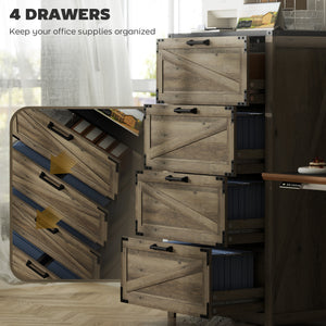 Country Style 4 Drawer Filing Cabinet with Adjustable Hanging Bars for Letter, A4, Legal Size, Grey