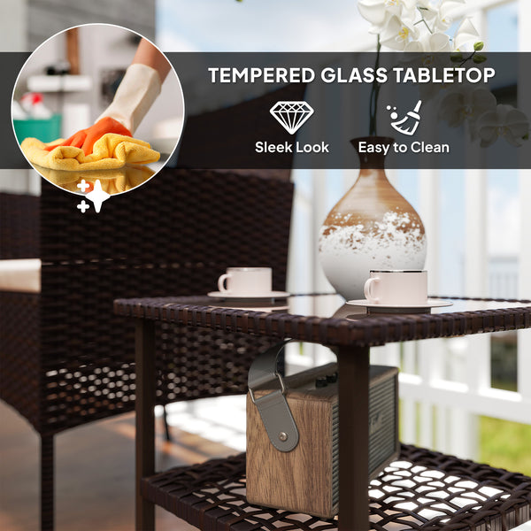 3 Piece Garden Furniture Set with Two Tier Glass Table and Cushions, Beige