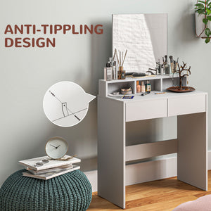 Dressing table with mirror, drawers and compartments, white
