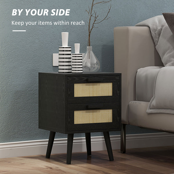 Set of 2 bohemian bedside tables with 2 drawers, black