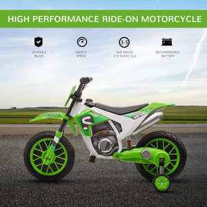 12V Electric Motorcycle with Training Wheels, Green
