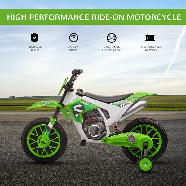 12V Electric Motorcycle with Training Wheels, Green