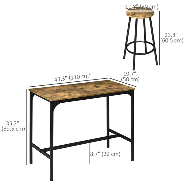 5-piece bar table set for 4 people in industrial style, rustic brown