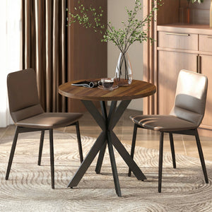 29" Round Contemporary Dining Table with Steel Legs, Walnut