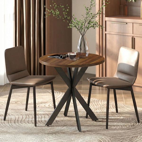 29" Round Contemporary Dining Table with Steel Legs, Walnut