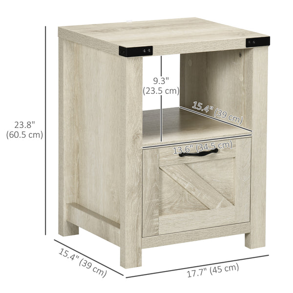 Side table with storage and drawer, oak