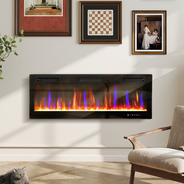 50-inch slim 1500W electric fireplace with eco mode and automatic switch