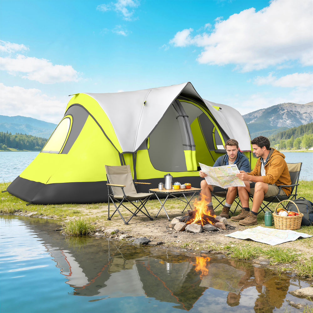 6-8 Person Camping Tent with 2000mm Waterproof Flysheet and Carry Bag, Green.