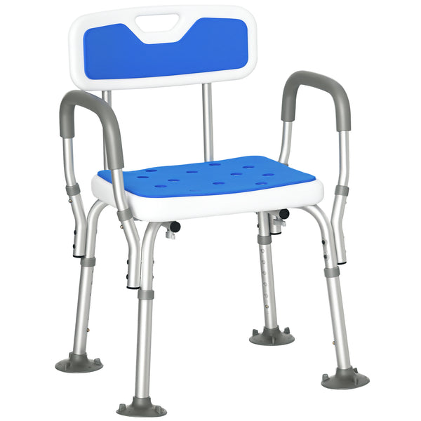 Adjustable shower chair with armrests and backrest