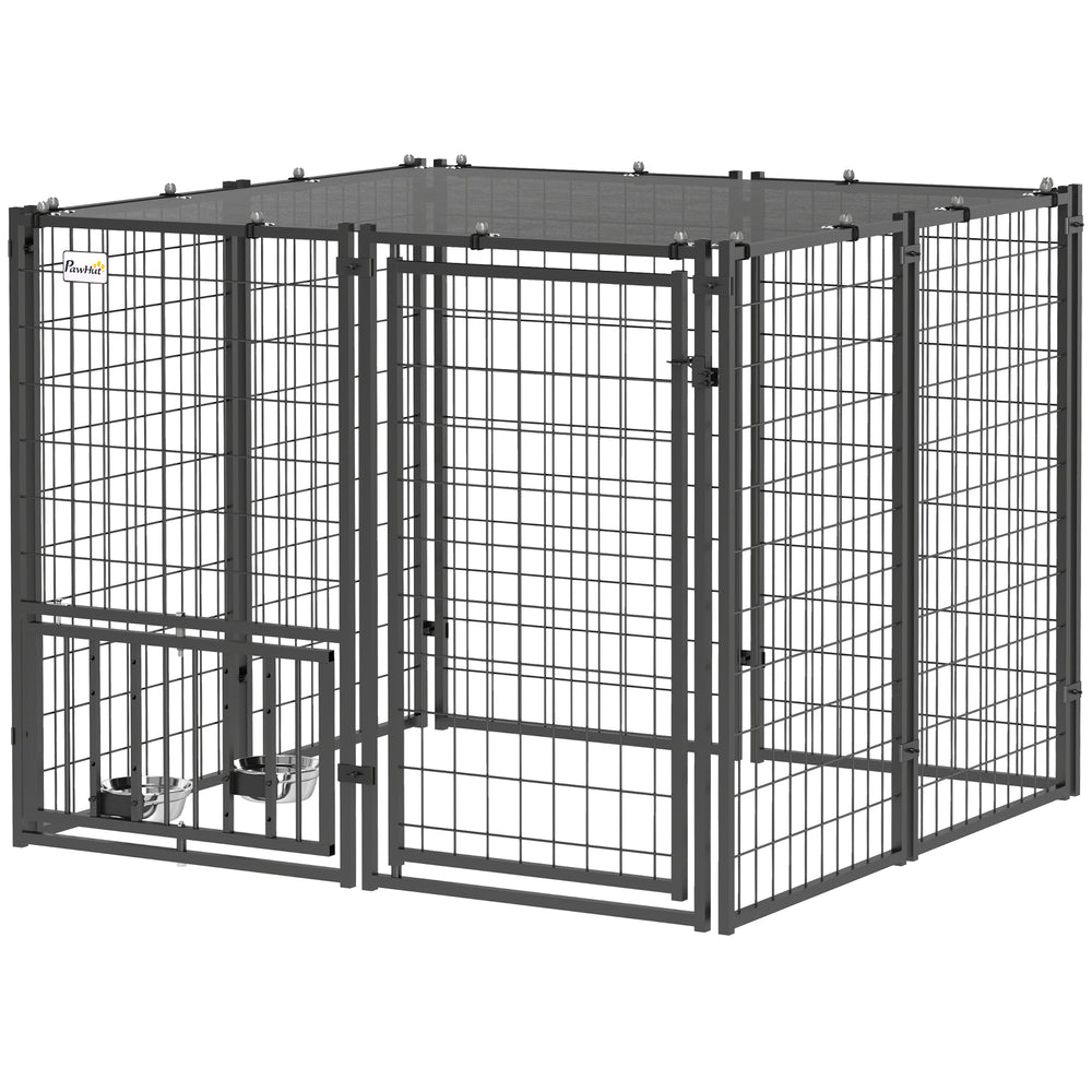 Enclosure with adjustable bowls and sun protection