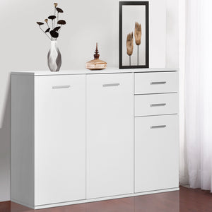 High gloss lacquered buffet, with 2 drawers and 3 doors with adjustable shelf, coffee bar cabinet, white