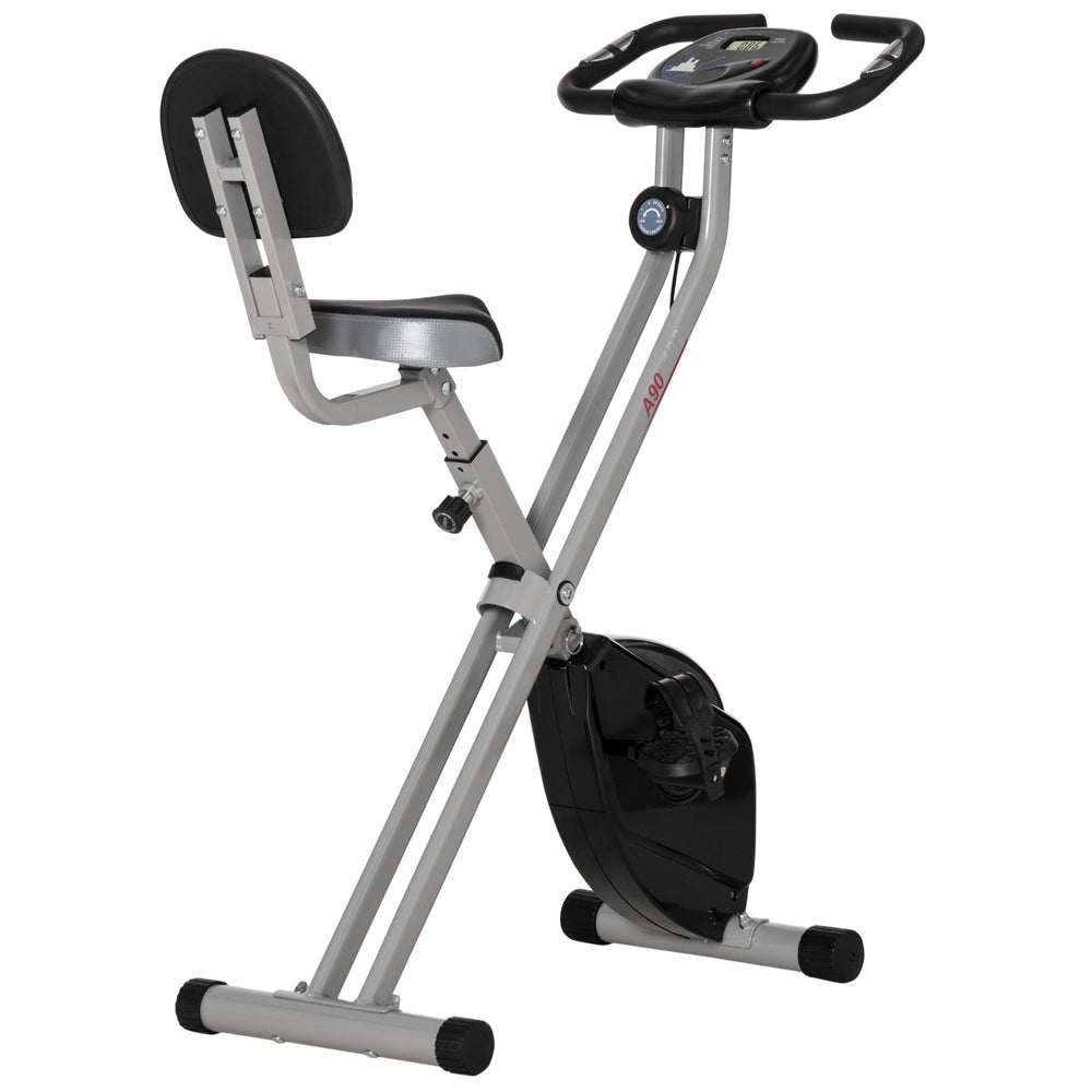 Folding exercise bike with 8 magnetic resistance levels, black and gray