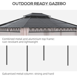 10' x 12' Gazebo with Double PC Hardtop, Steel Frame, Netting &amp; Curtains, Khaki