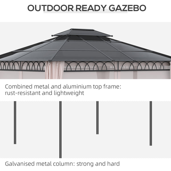 10' x 12' Gazebo with Double PC Hardtop, Steel Frame, Netting &amp; Curtains, Khaki