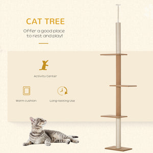 254cm Floor-to-Ceiling Cat Tree with 3 Perches, Beige
