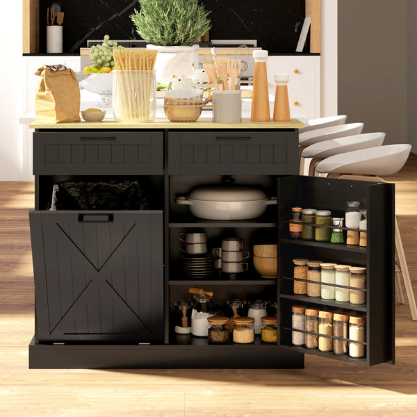 10-Gallon Waste Bin Cabinet with Tilt-Out Drawers, for Freestanding Kitchen Island, Black