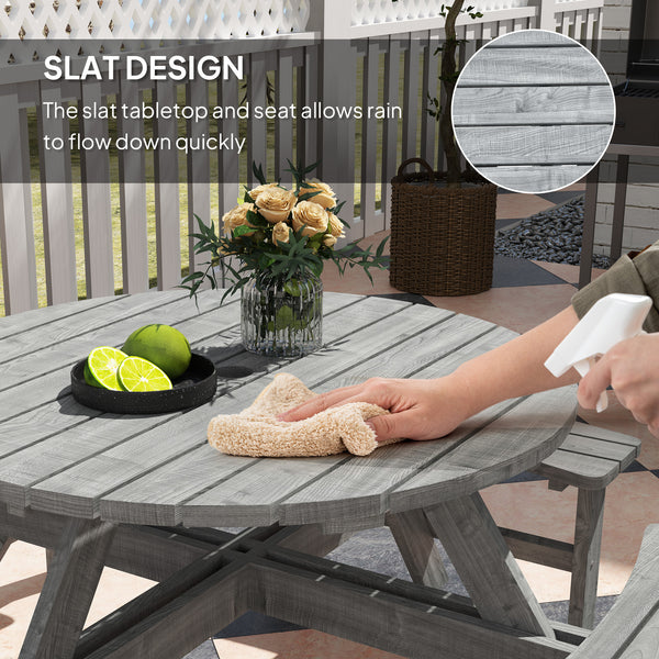 8-seater round wooden picnic table and bench