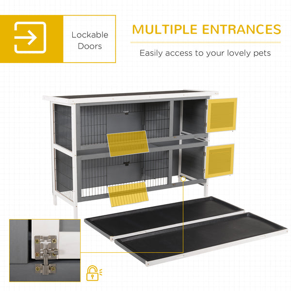 2-Tier Wooden Rabbit Hutch, Grey
