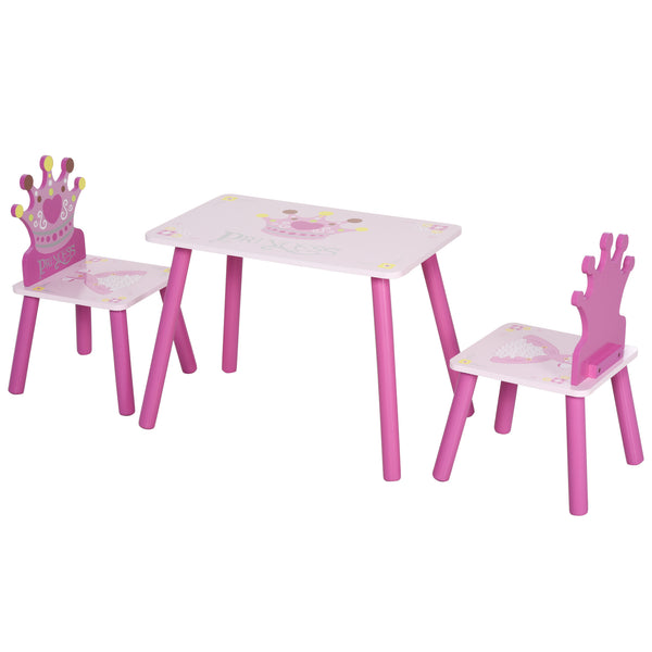 Princess pattern table and 2 chairs set, pink