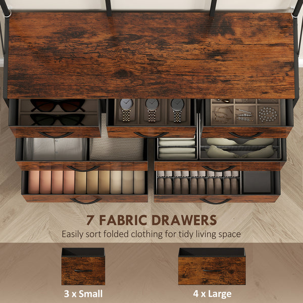 4-in-1 Coat Rack with Fabric Chest of Drawers, Rustic Brown 