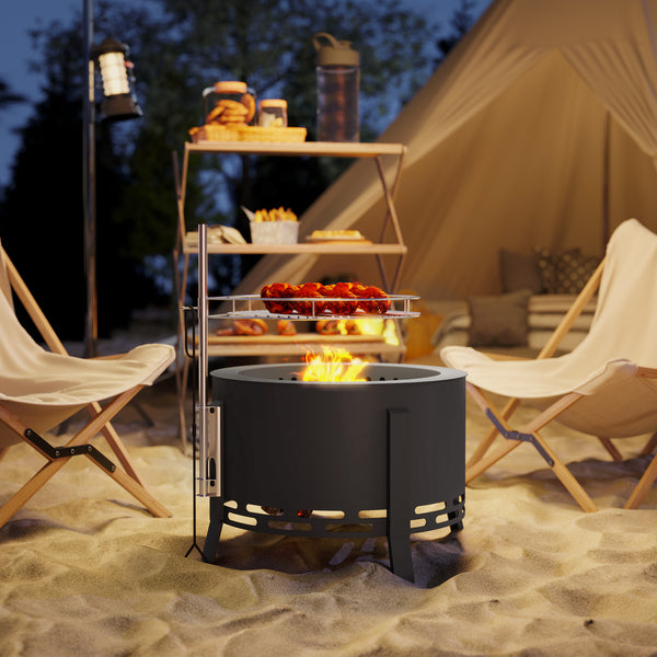 Wood-burning fireplace with grate, ash catcher and poker, black