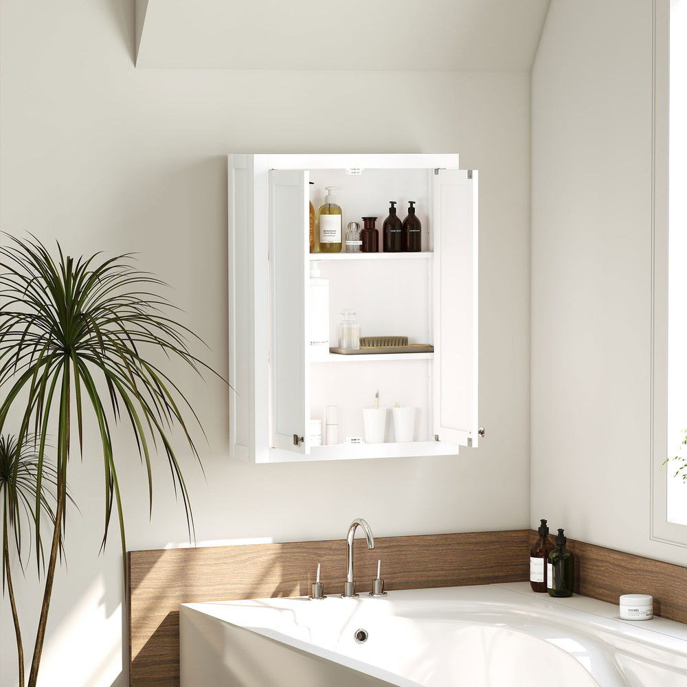 Modern wall-mounted bathroom cabinet with 2 doors and 2 adjustable shelves, white