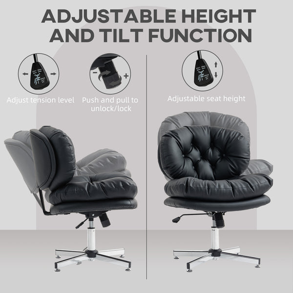 Black armless office chair with wide padded seat and adjustable height, black