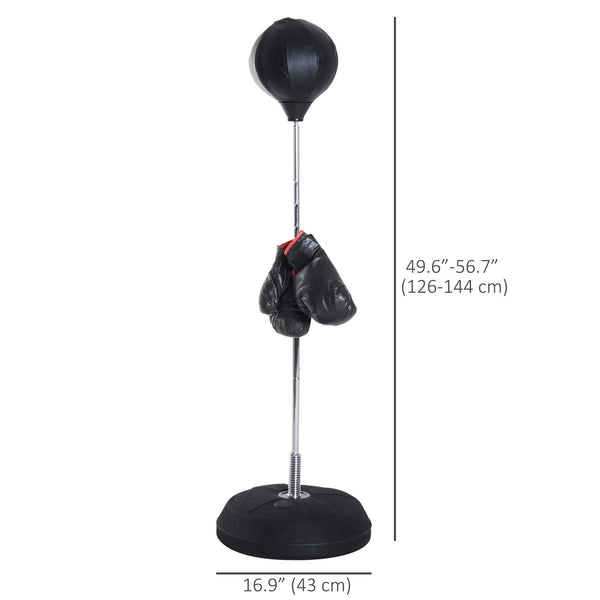 Adjustable freestanding punching bag with boxing gloves and pump – Black