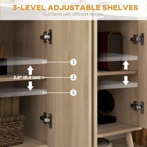 Buffet with storage, modern style, fluted legs and adjustable shelves, natural wood