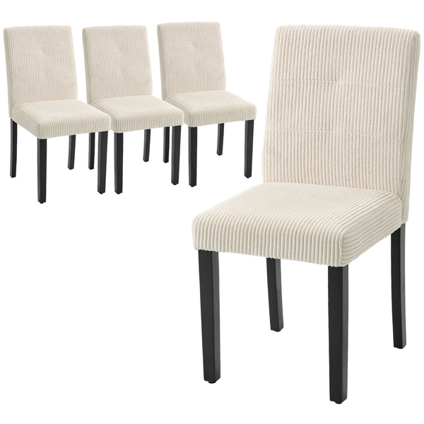 Set of 4 modern dining chairs with rubberwood legs and padded seats, beige