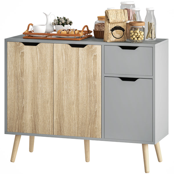 35" sideboard with drawer, grey and natural wood