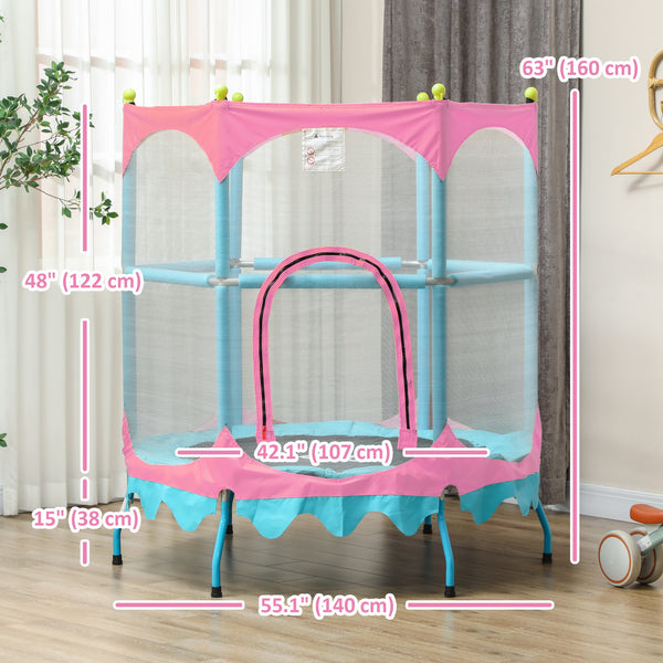 1.4m Trampoline with Handlebar and Safety Net, Pink