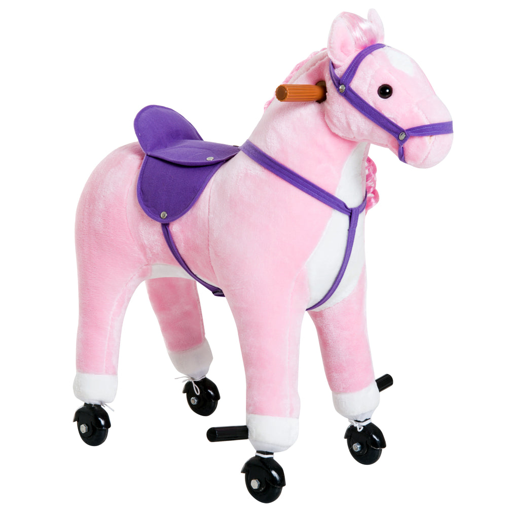 Rocking horse for toddlers, with sound and wheel, pink
