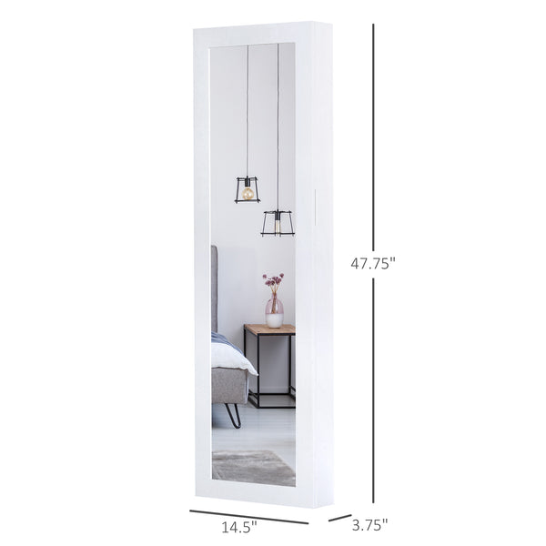 Jewelry armoire with full-length mirror, white